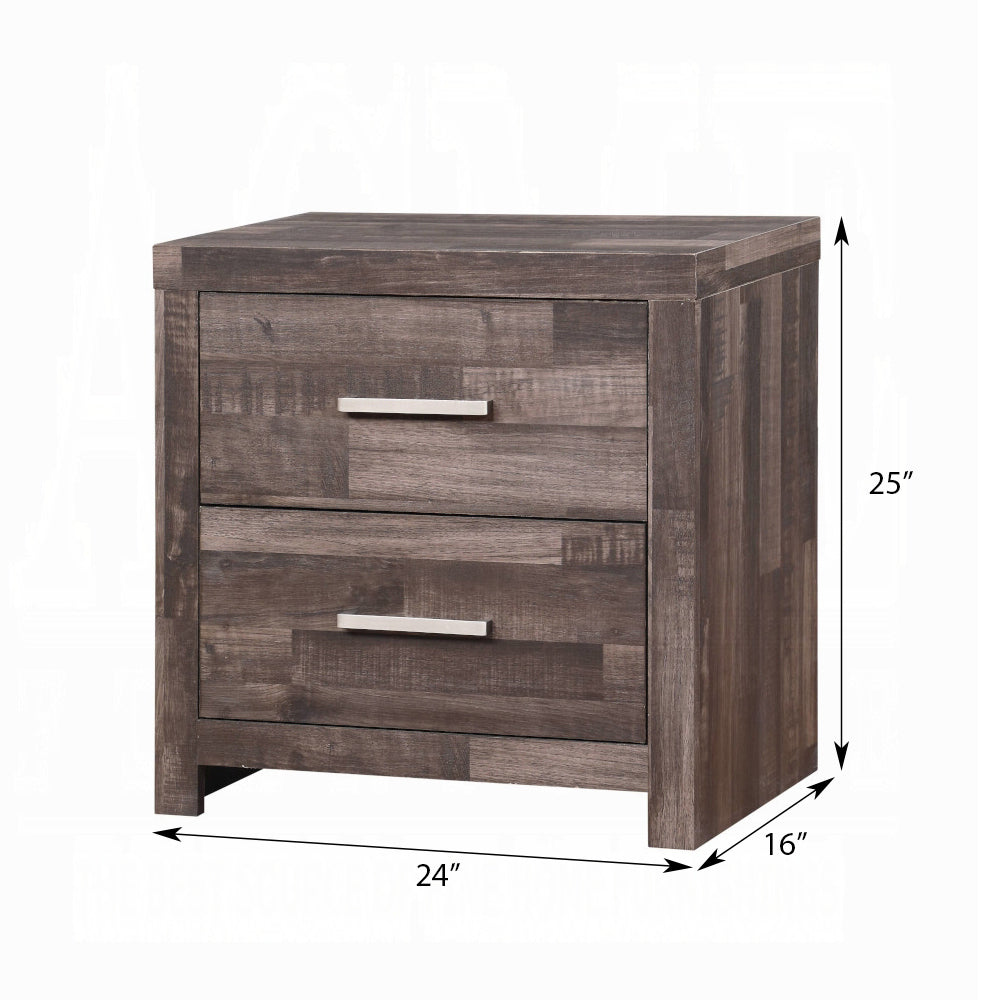 Rustic gray wood finish twodrawer nightstand with silver handles