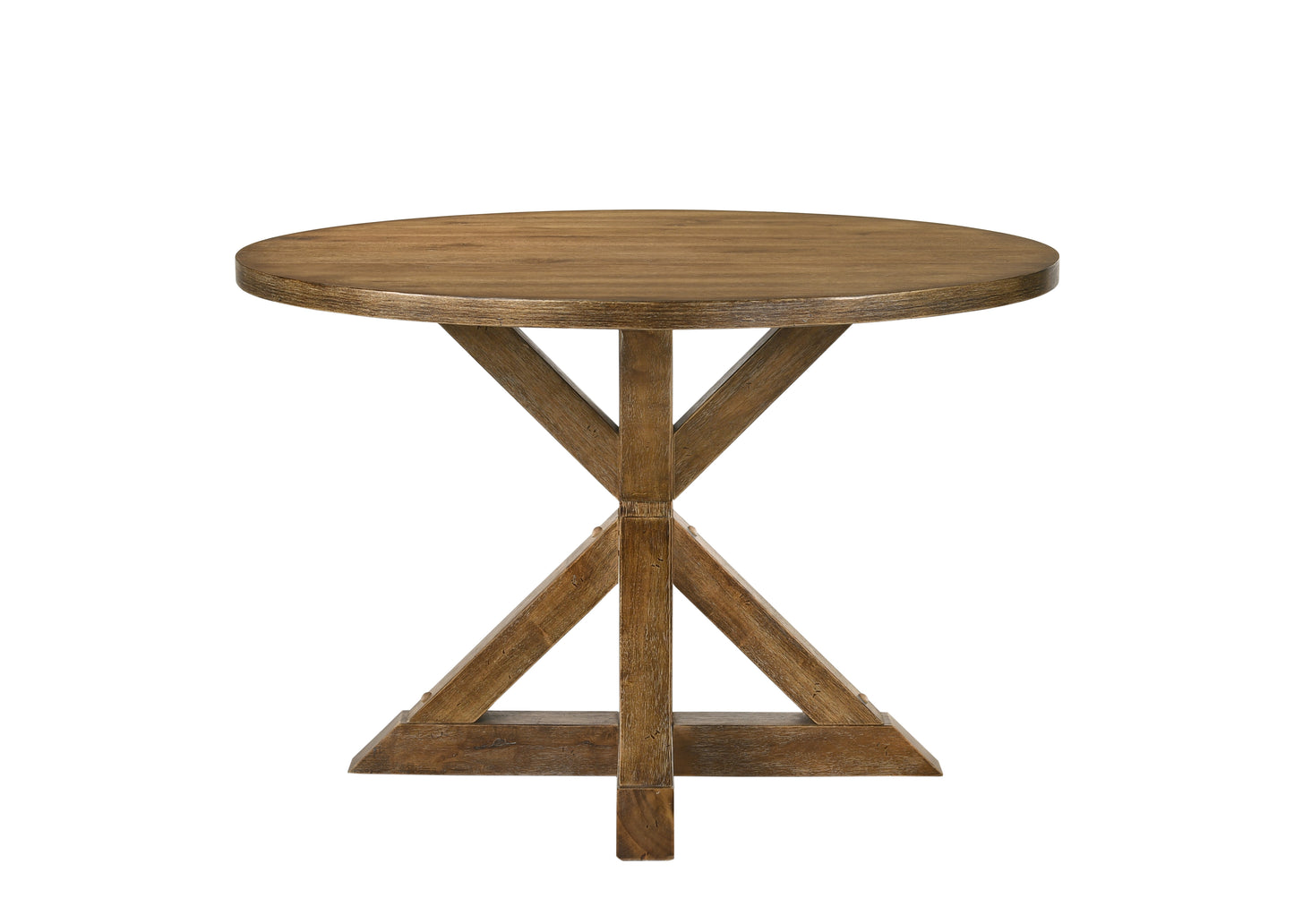 Rustic round side table with wooden crossbase design