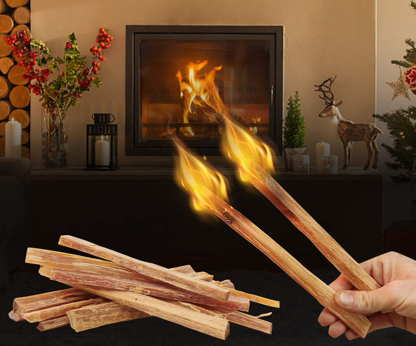Bundle of natural pine kindling sticks ideal for starting campfires or indoor fireplaces