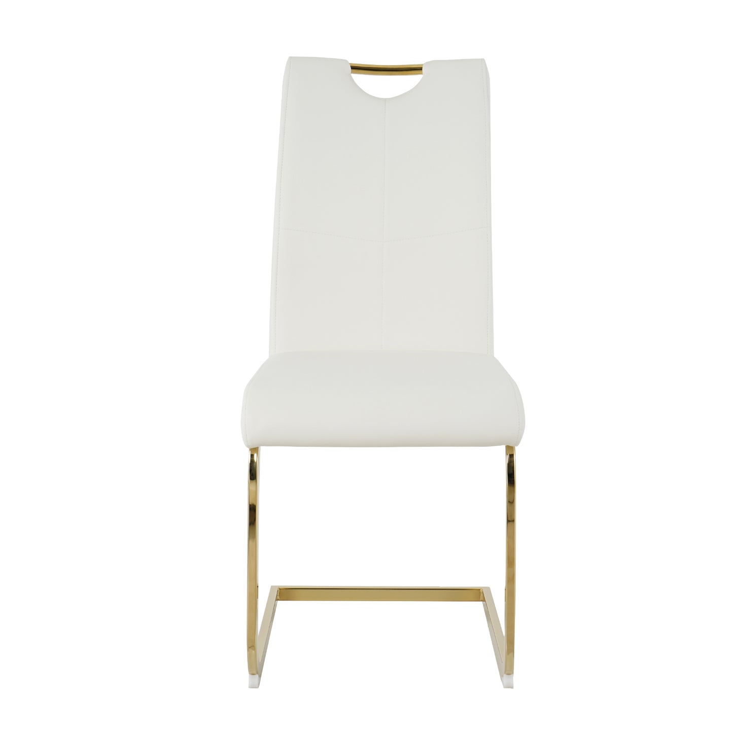 Modern white faux leather dining chair with gold metal legs