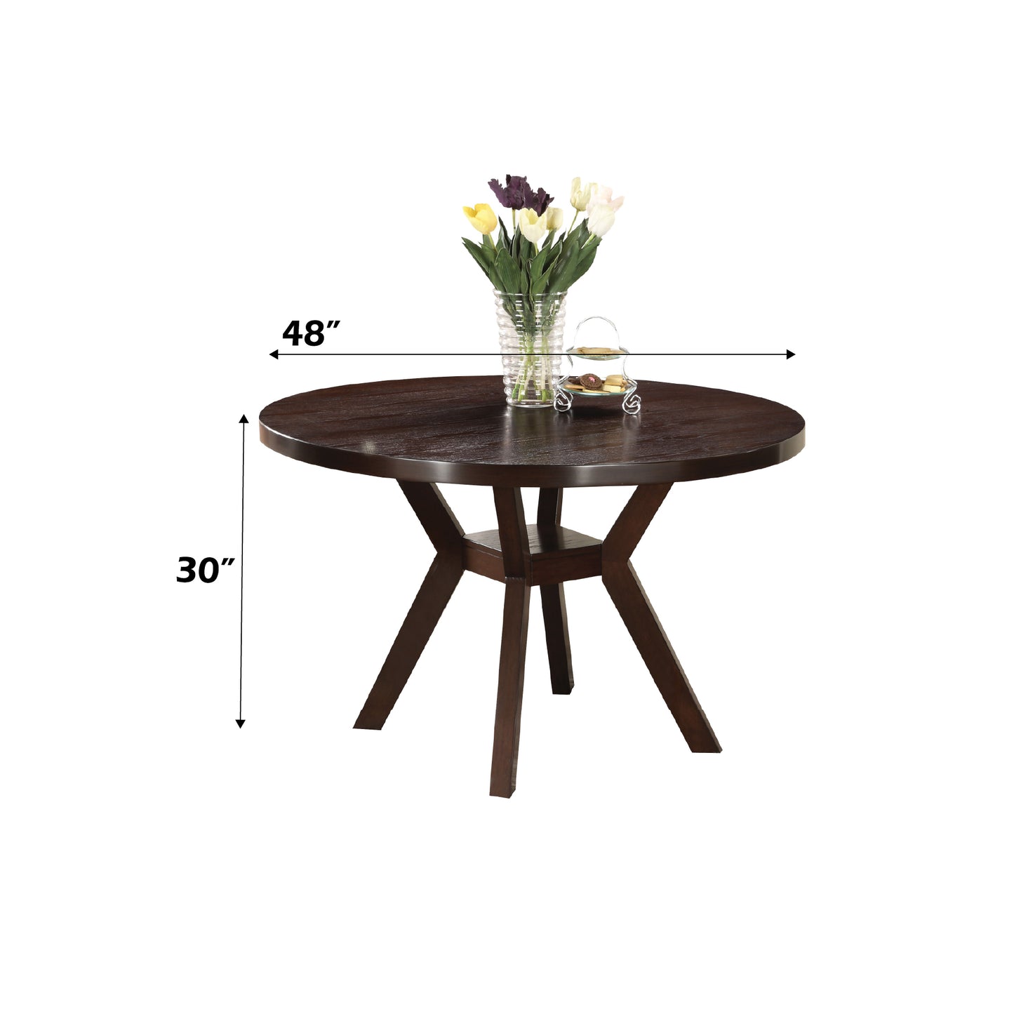 Dark brown wooden round dining table inch diameter modern design