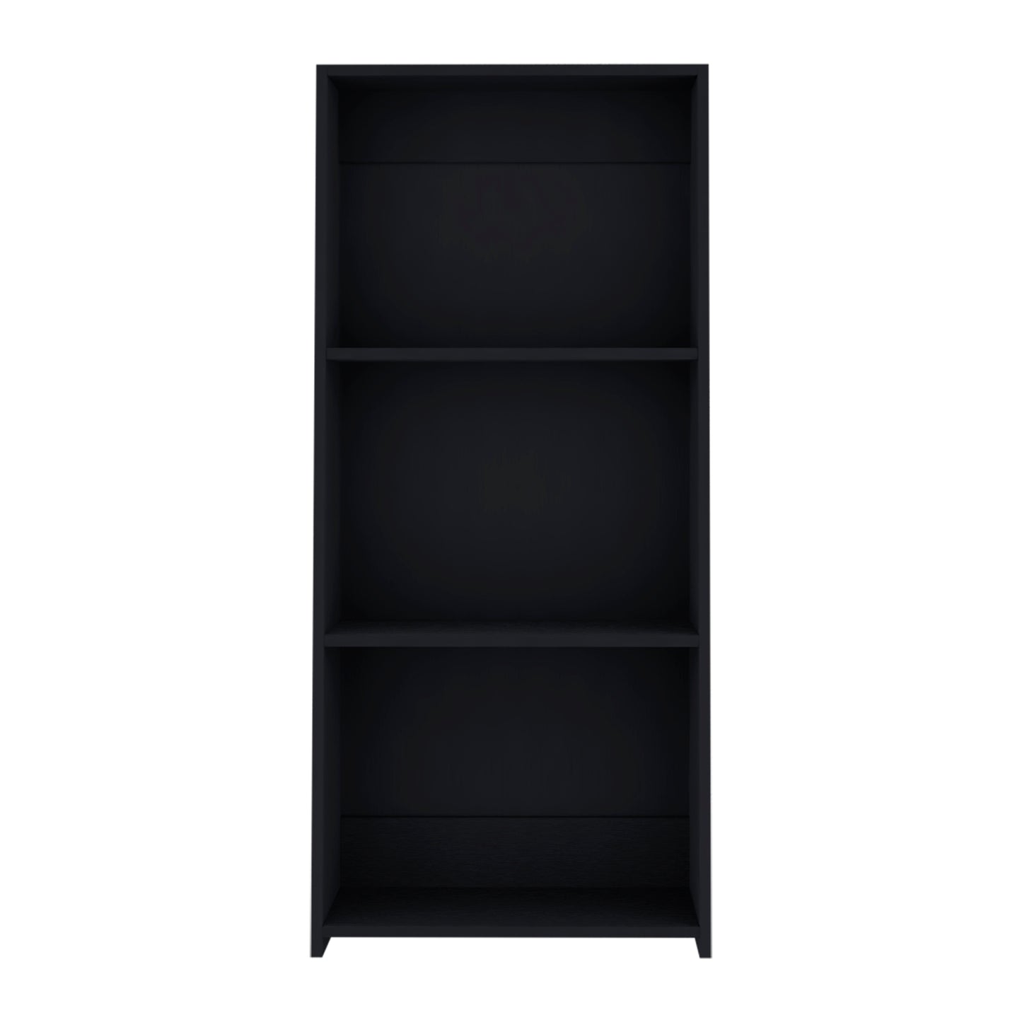 Sleek black minimalist bookcase with three open shelves ideal for modern living spaces