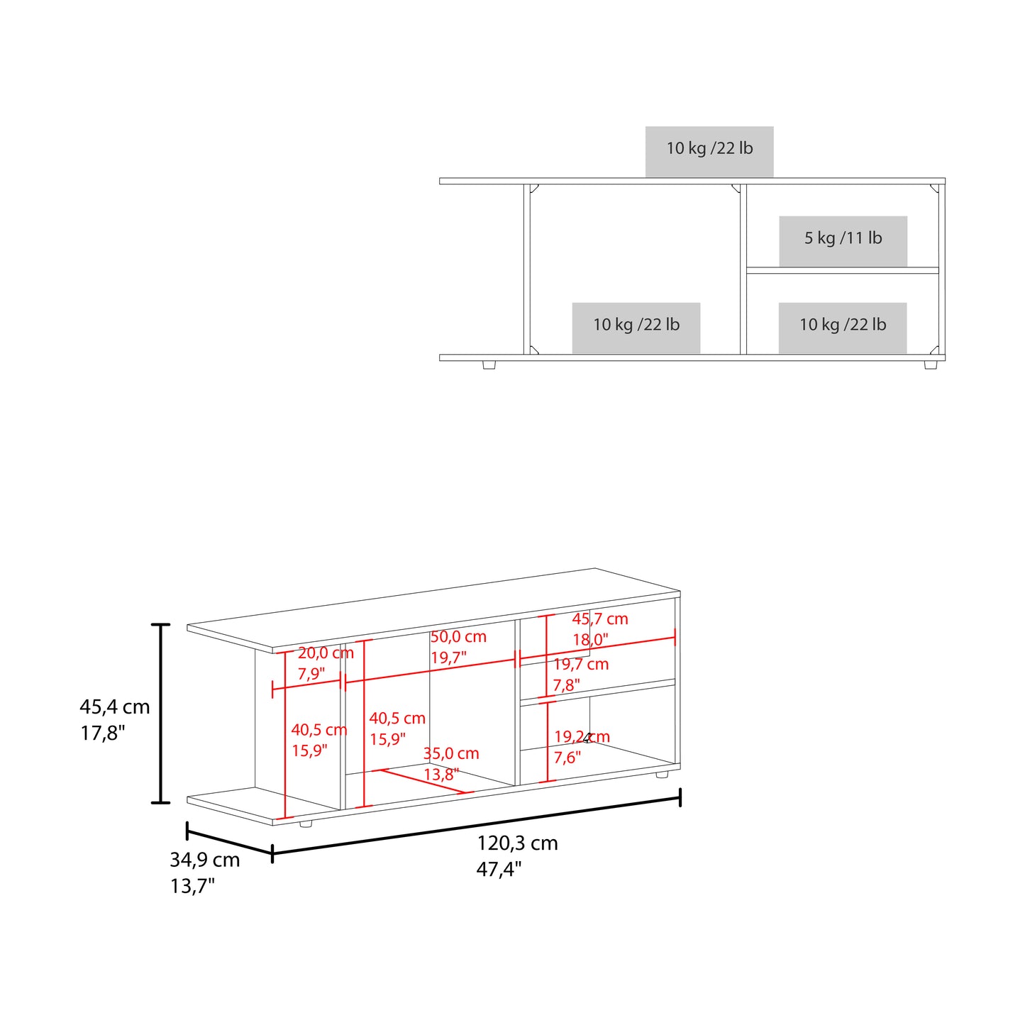 Media console dimensions cm L x cm D x cm H