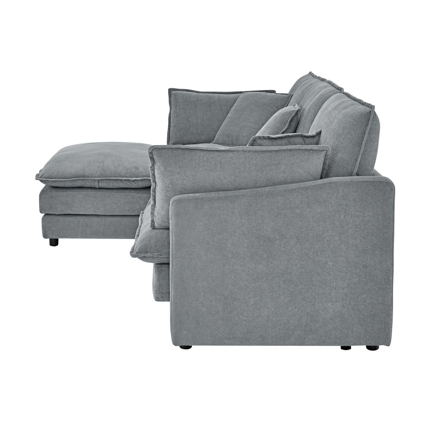 Plush grey fabric sectional sofa with chaise and throw pillows perfect for modern living rooms