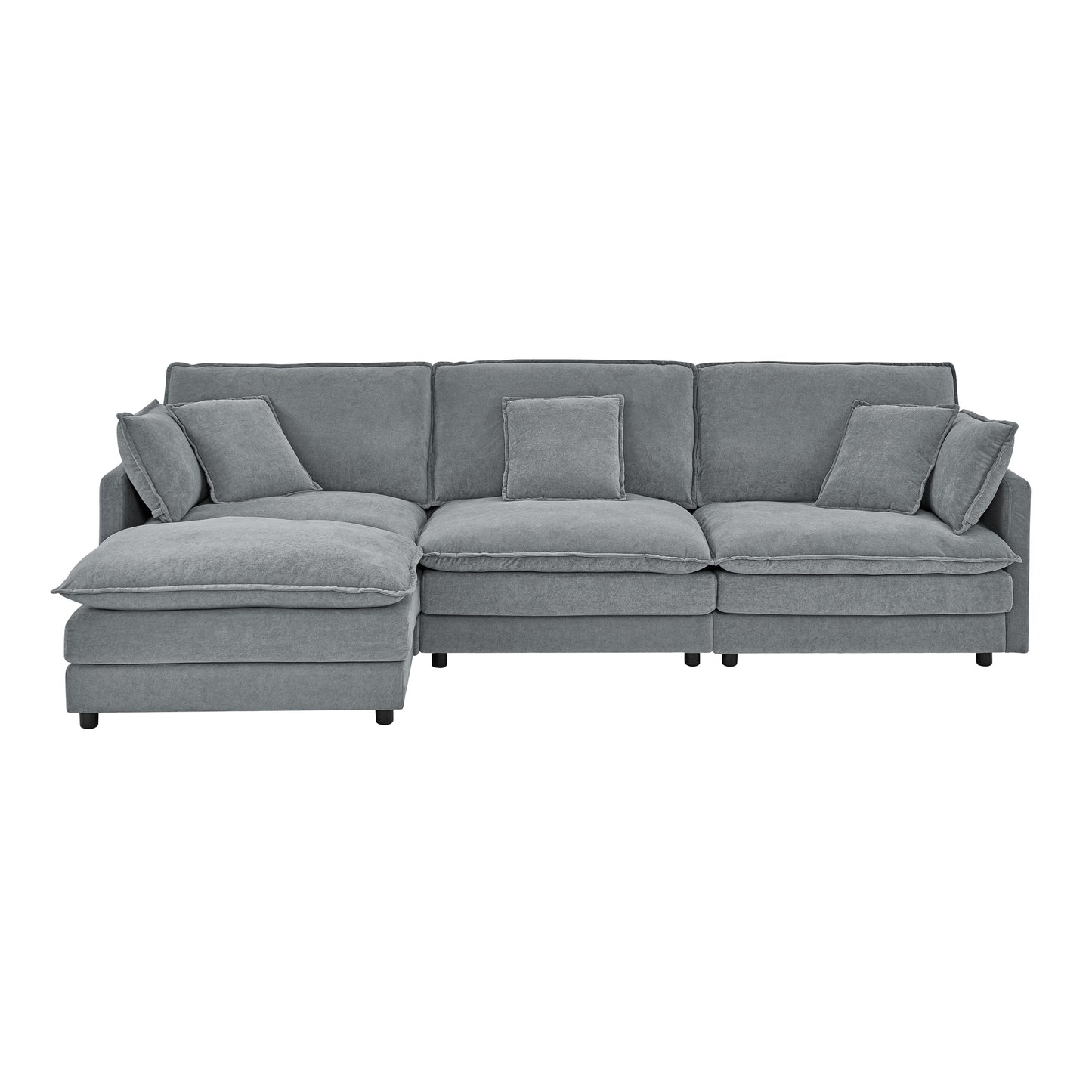 Plush grey sectional sofa with chaise and loose cushions perfect for modern living rooms