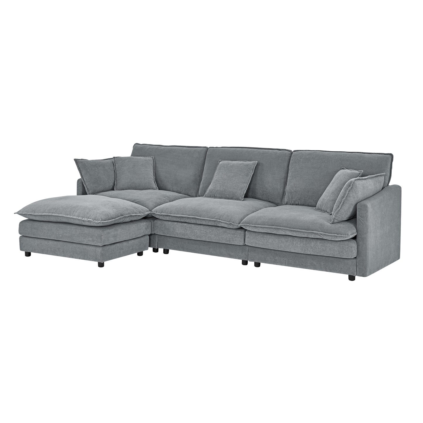 Contemporary grey sectional sofa with plush cushions and chaise lounge for modern living rooms