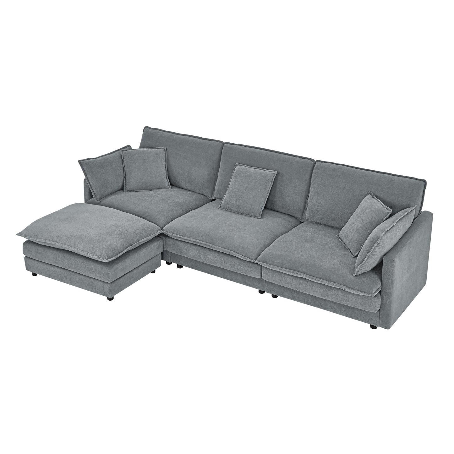Gray modular sectional sofa with plush cushions and a chaise lounge modern living room furniture