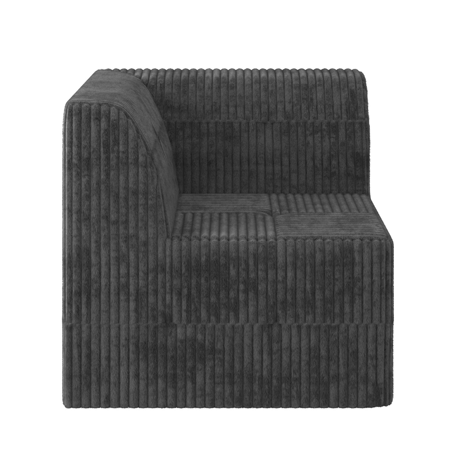 Dark grey plush corduroy corner sofa module for modern living rooms