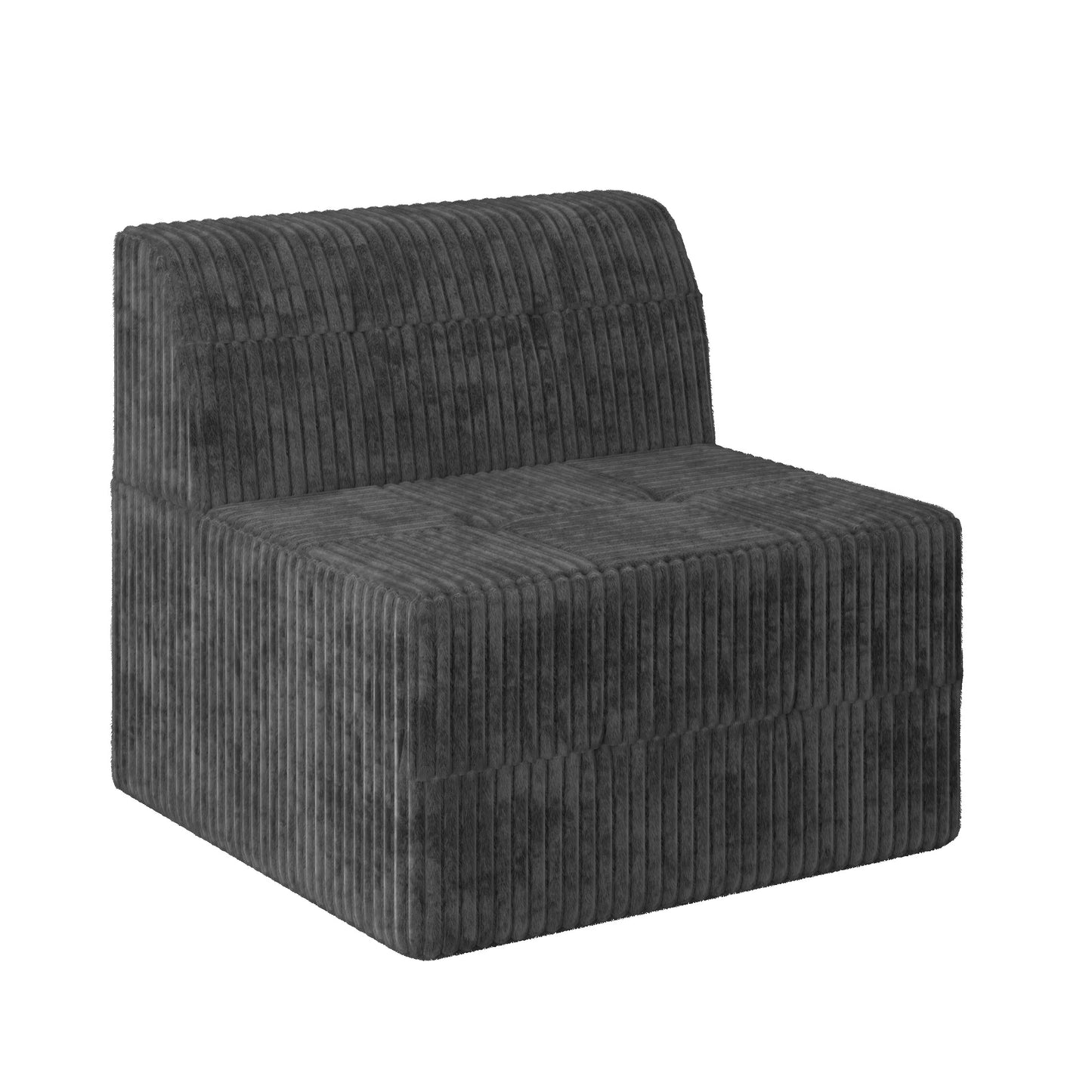 Dark grey corduroy armchair with plush fabric and modern design