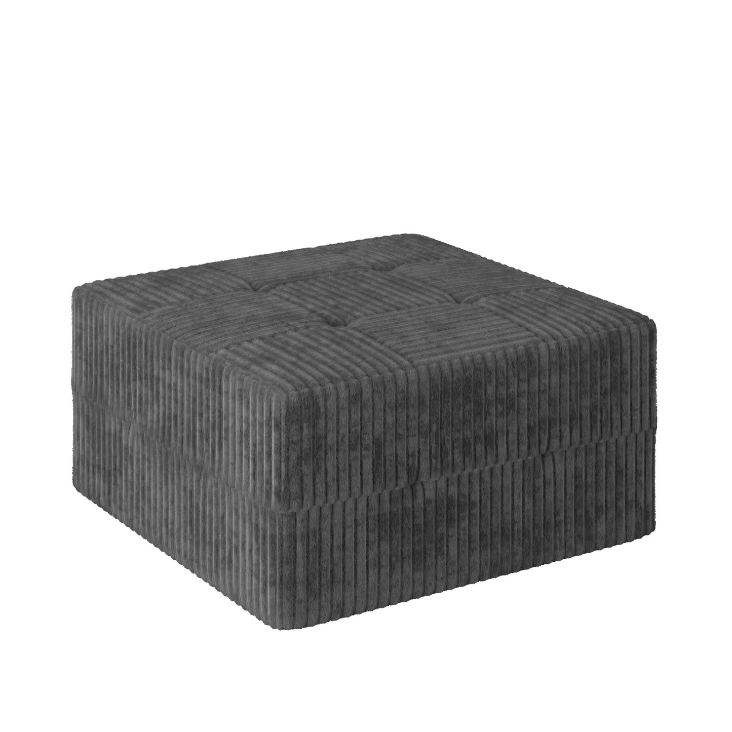 Dark grey corduroy square ottoman with tufted top ideal for living room seating