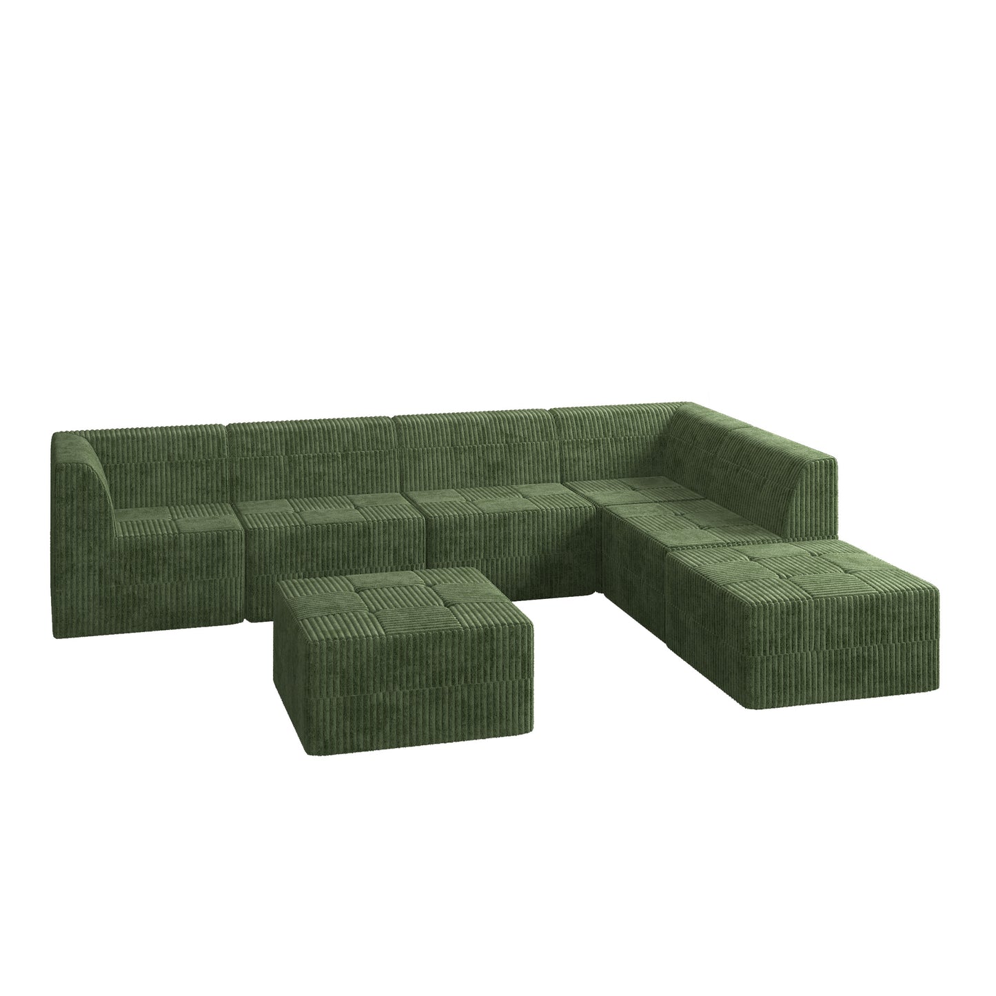 Green corduroy sectional sofa with ottoman modular living room furniture