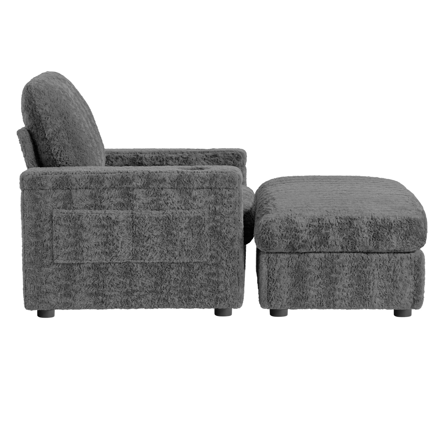 Plush grey accent chair with matching ottoman perfect for a cozy living room