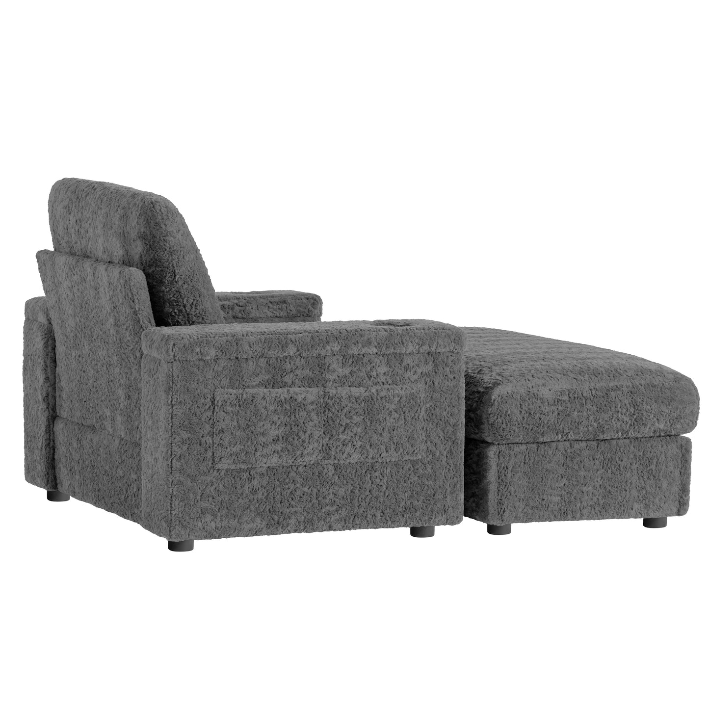 Plush grey fabric armchair with matching recliner ottoman for ultimate comfort