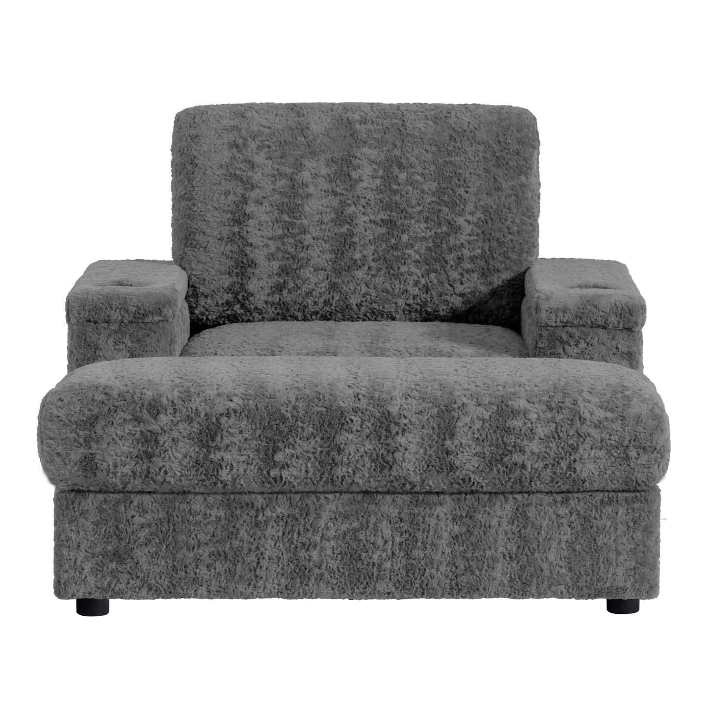 Plush grey armchair with deep seating and textured upholstery for ultimate comfort