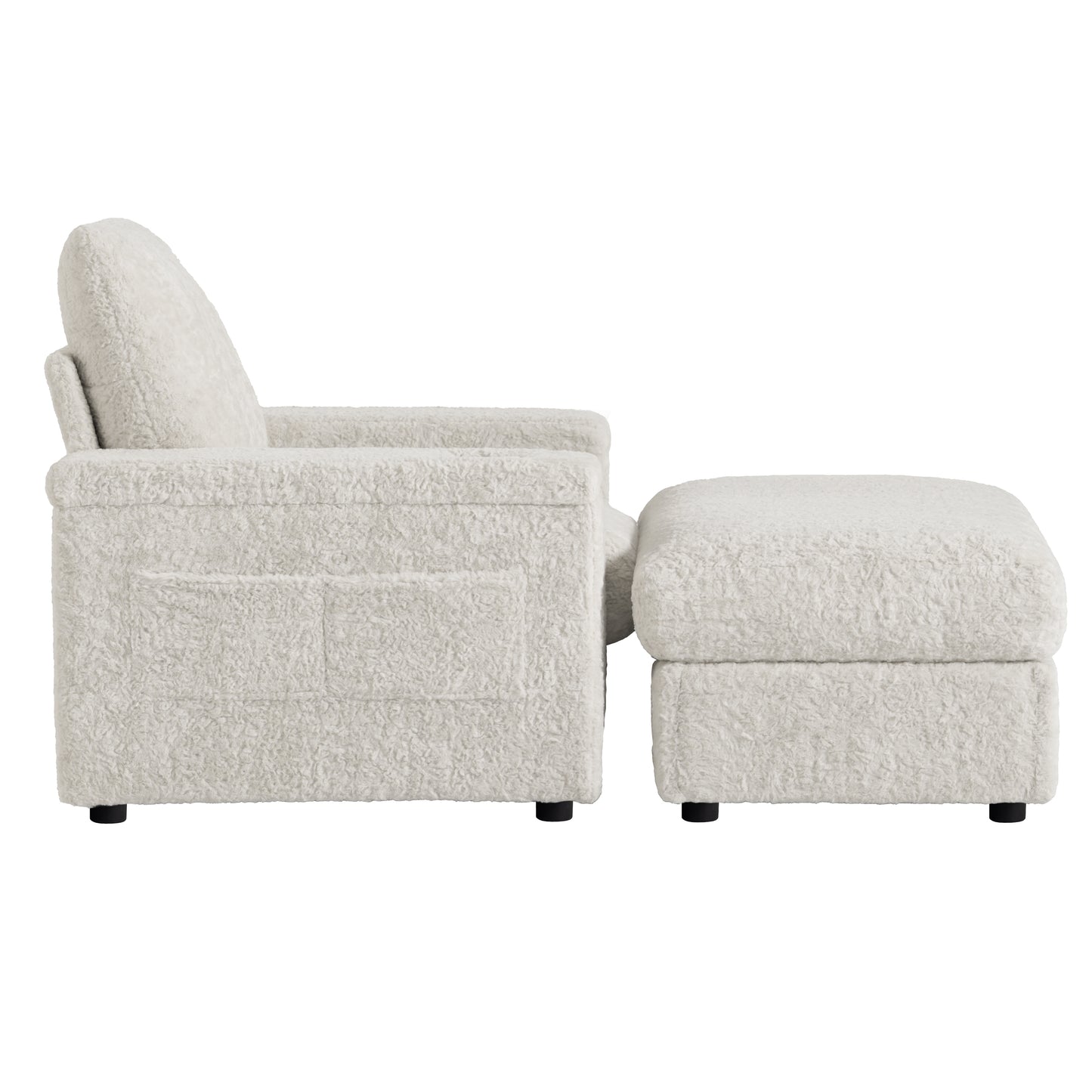 Plush cream boucle armchair with matching ottoman modern living room furniture
