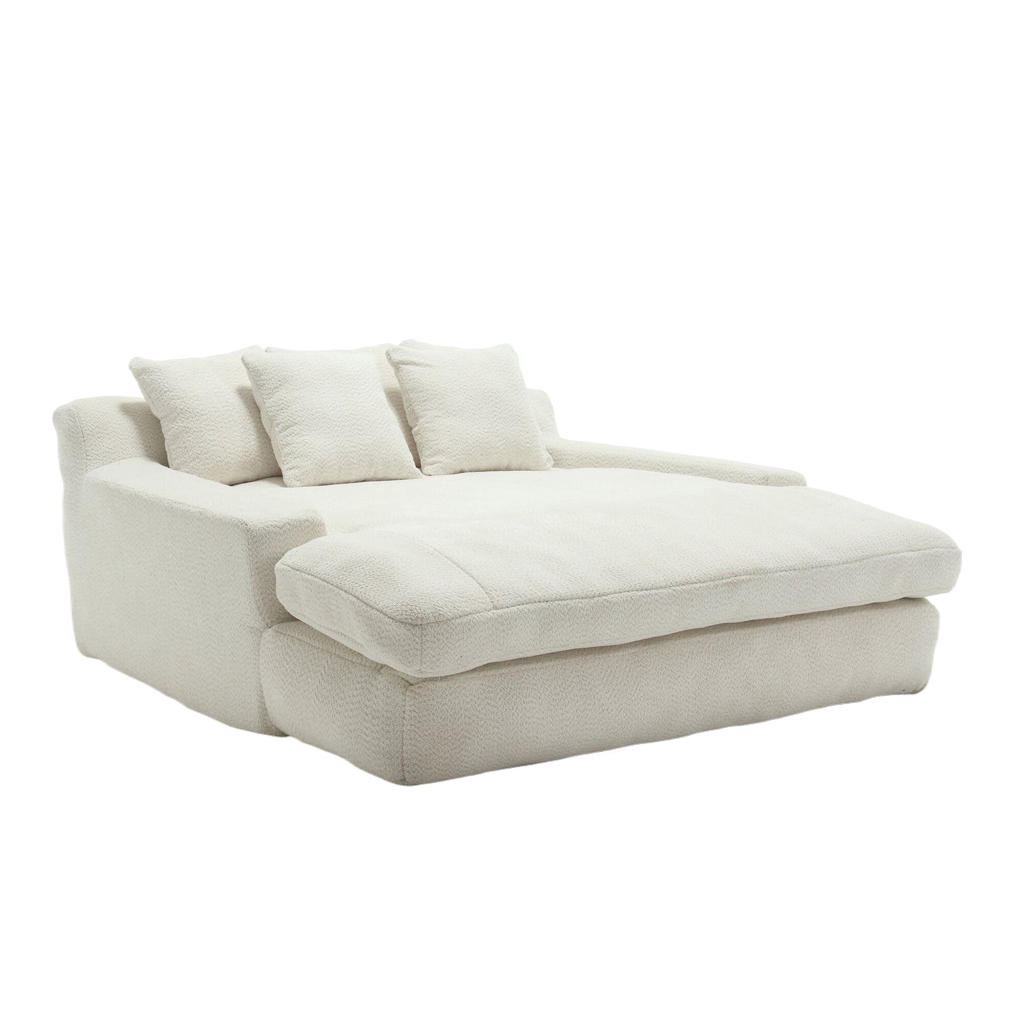 Plush cream boucl sectional sofa with chaise lounge and matching square cushions