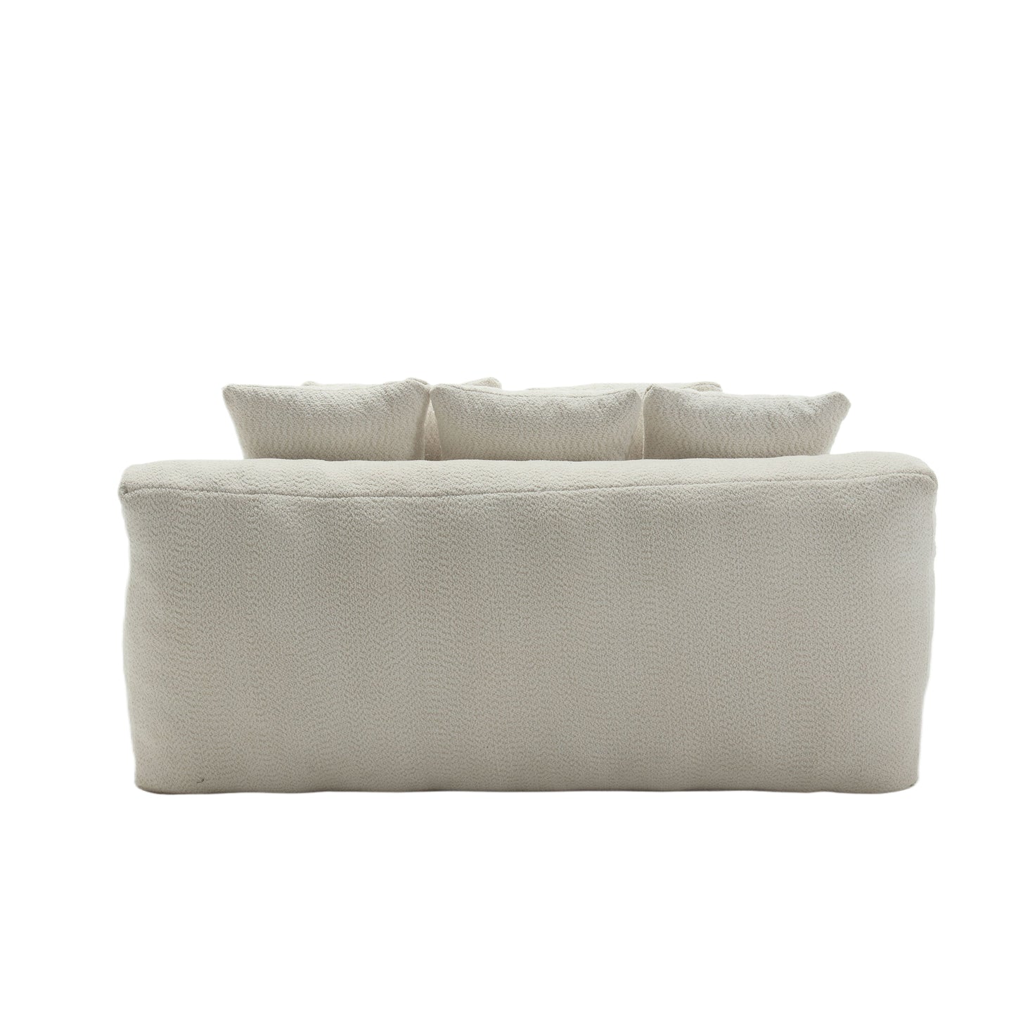 Comfortable textured beige fabric sofa with plush back cushions