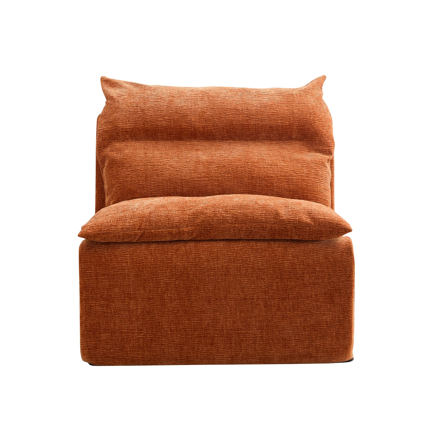 Cozy orange armchair with plush cushions and textured fabric perfect for living rooms