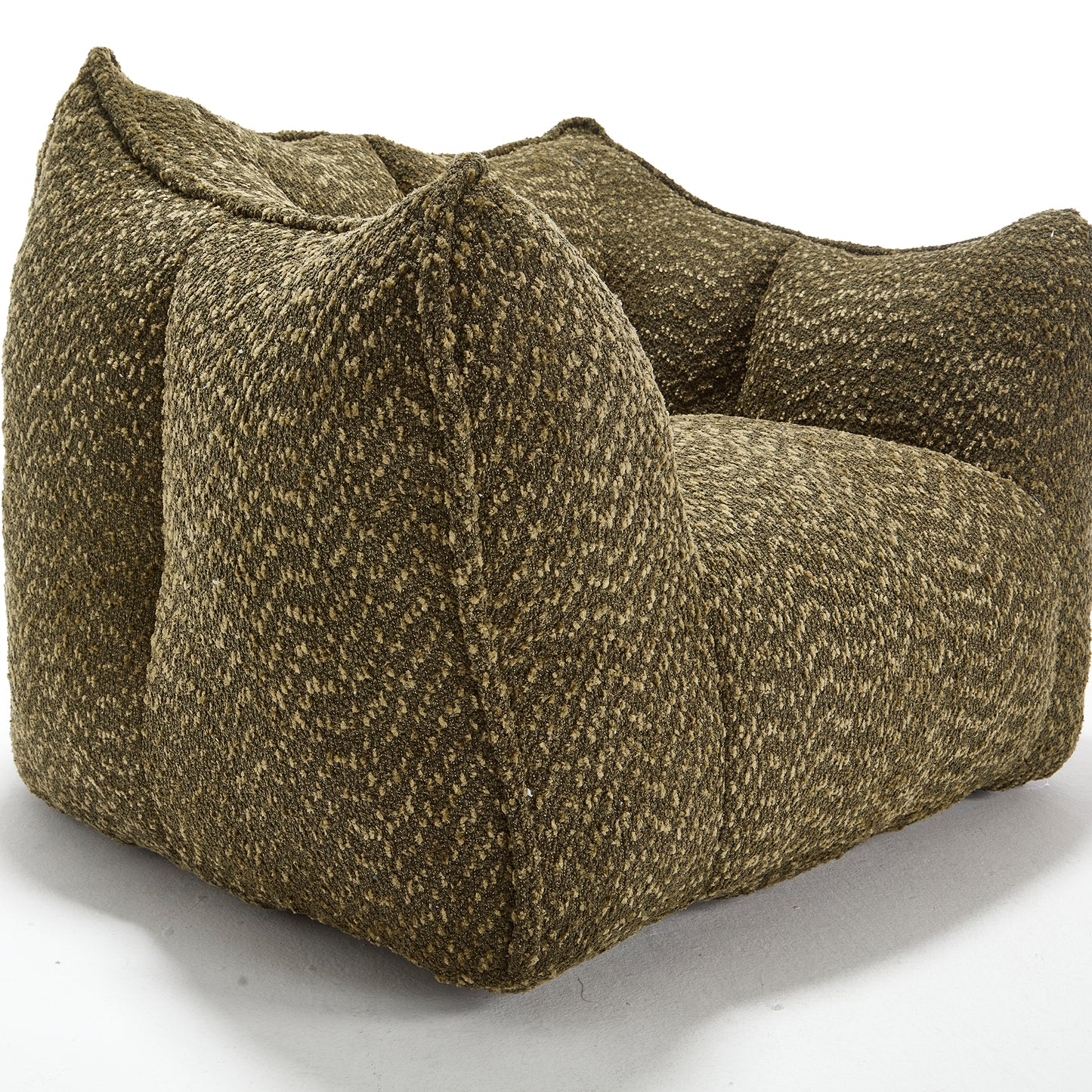 Textured olive green bean bag chair for relaxed seating