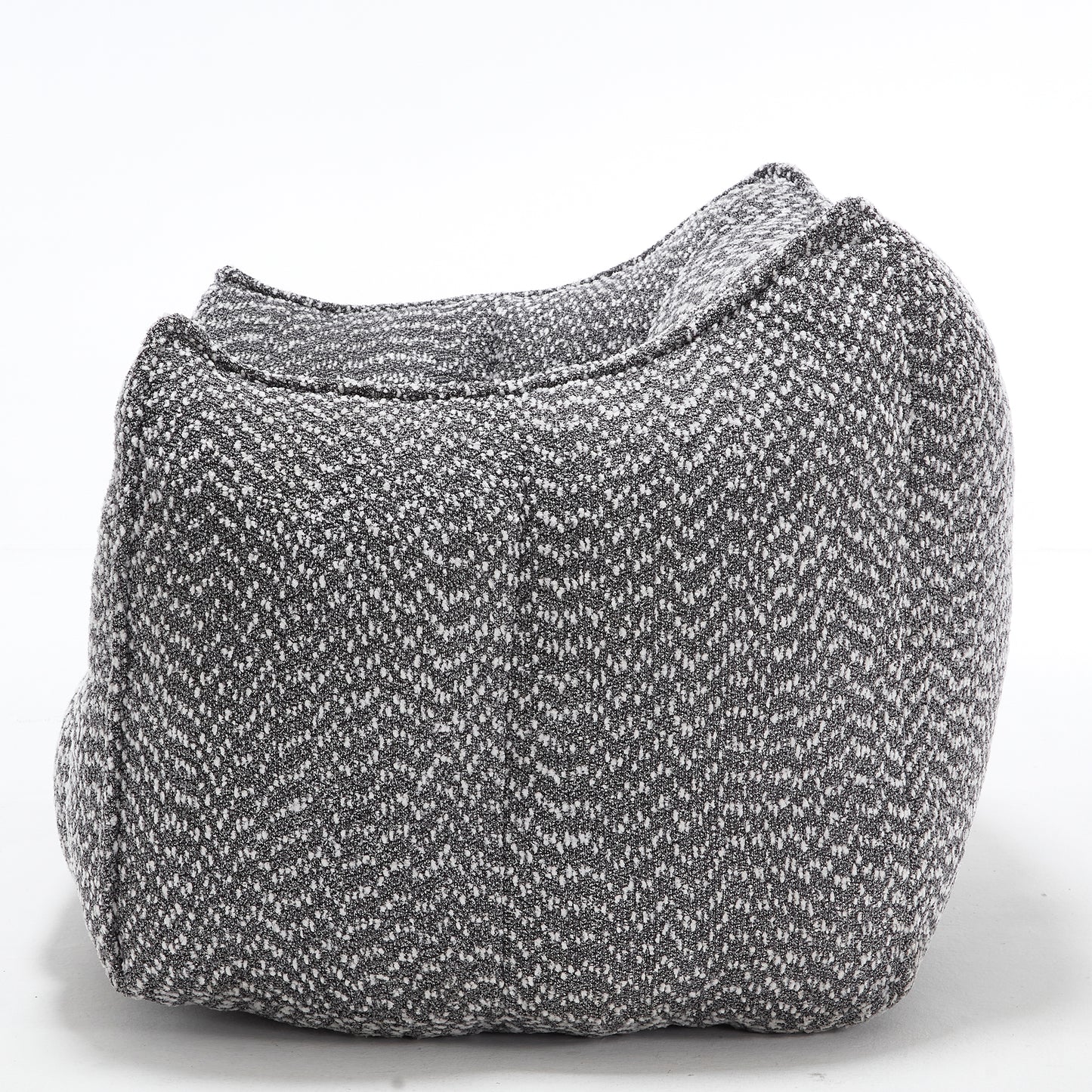 Textured grey and white woven pouf with a comfortable modern design