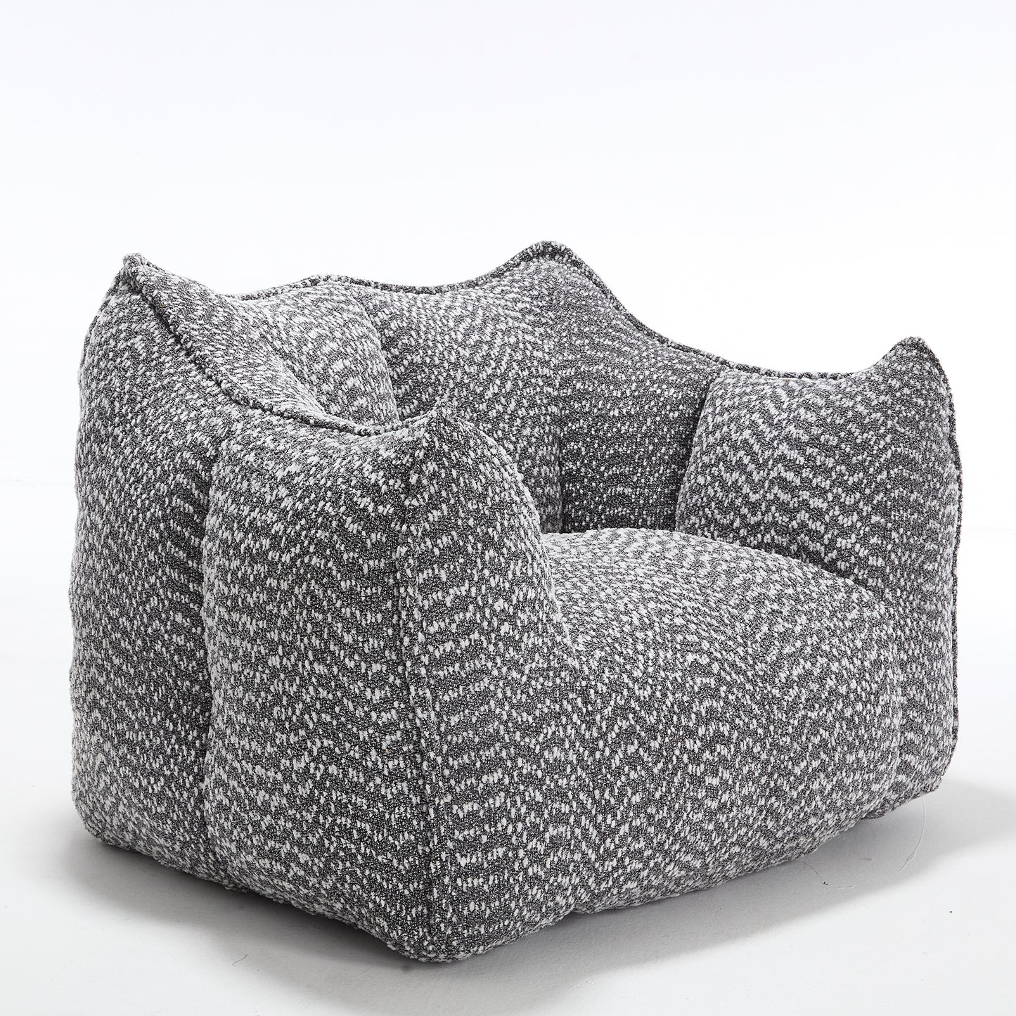 Textured grey and white bean bag armchair with plush cushioning for ultimate comfort
