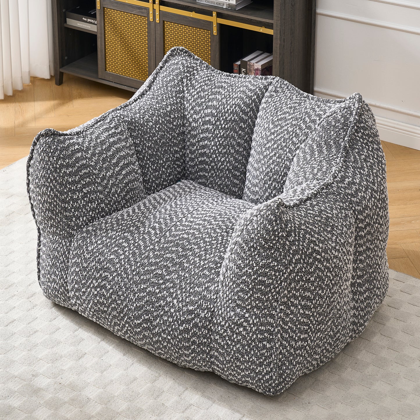 Textured grey and white bean bag chair for ultimate comfort