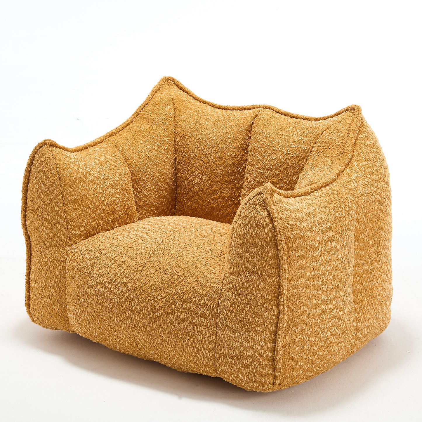 Ochre boucle fabric armchair with unique sculpted seat and backrest
