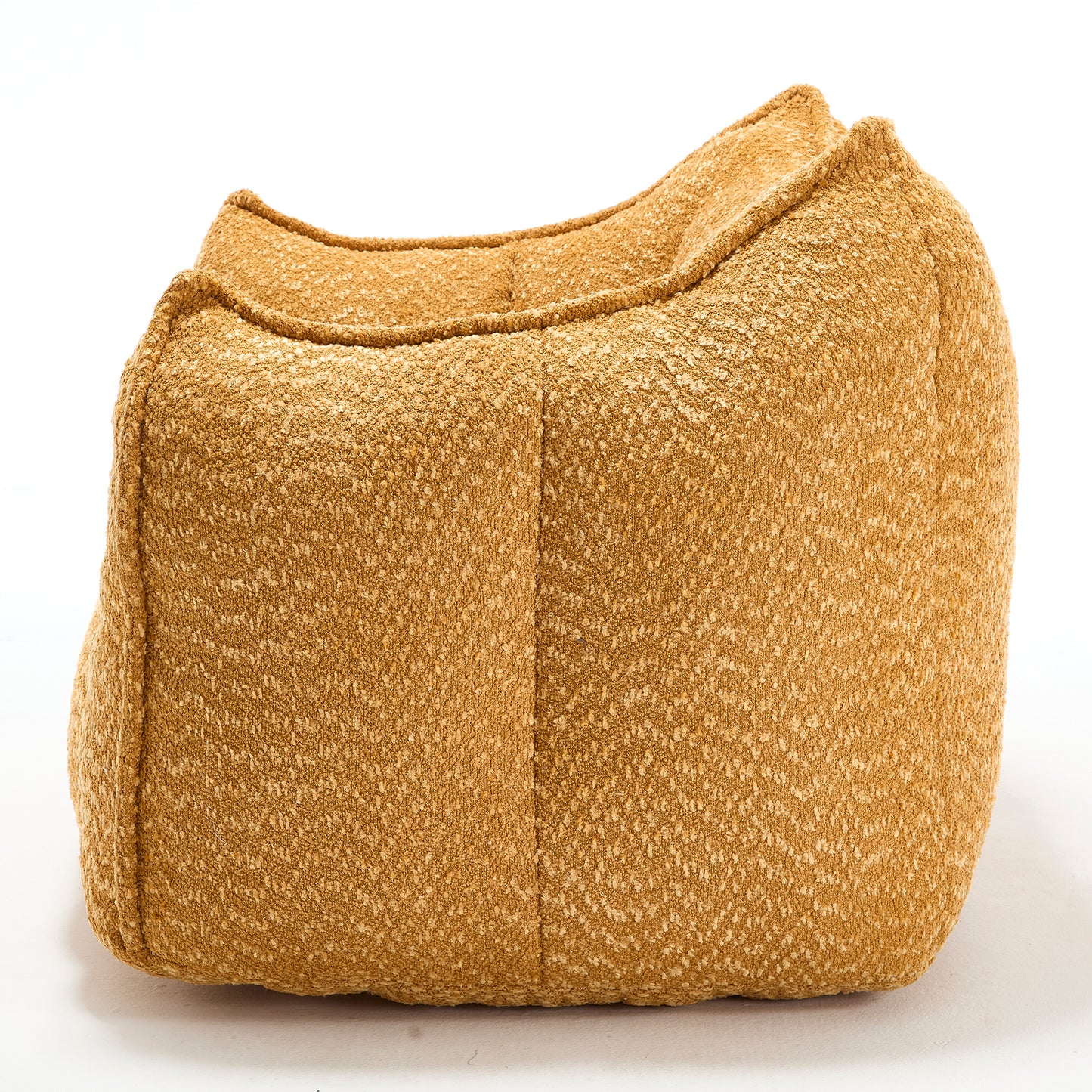 Textured ochre boucle ottoman with rounded corners perfect accent piece