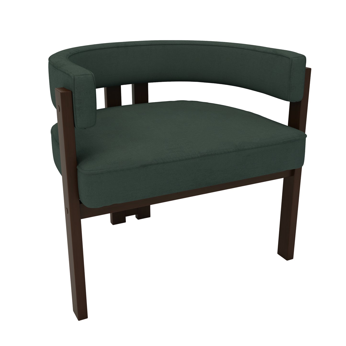 Dark green upholstered armchair with dark wood frame modern lounge chair