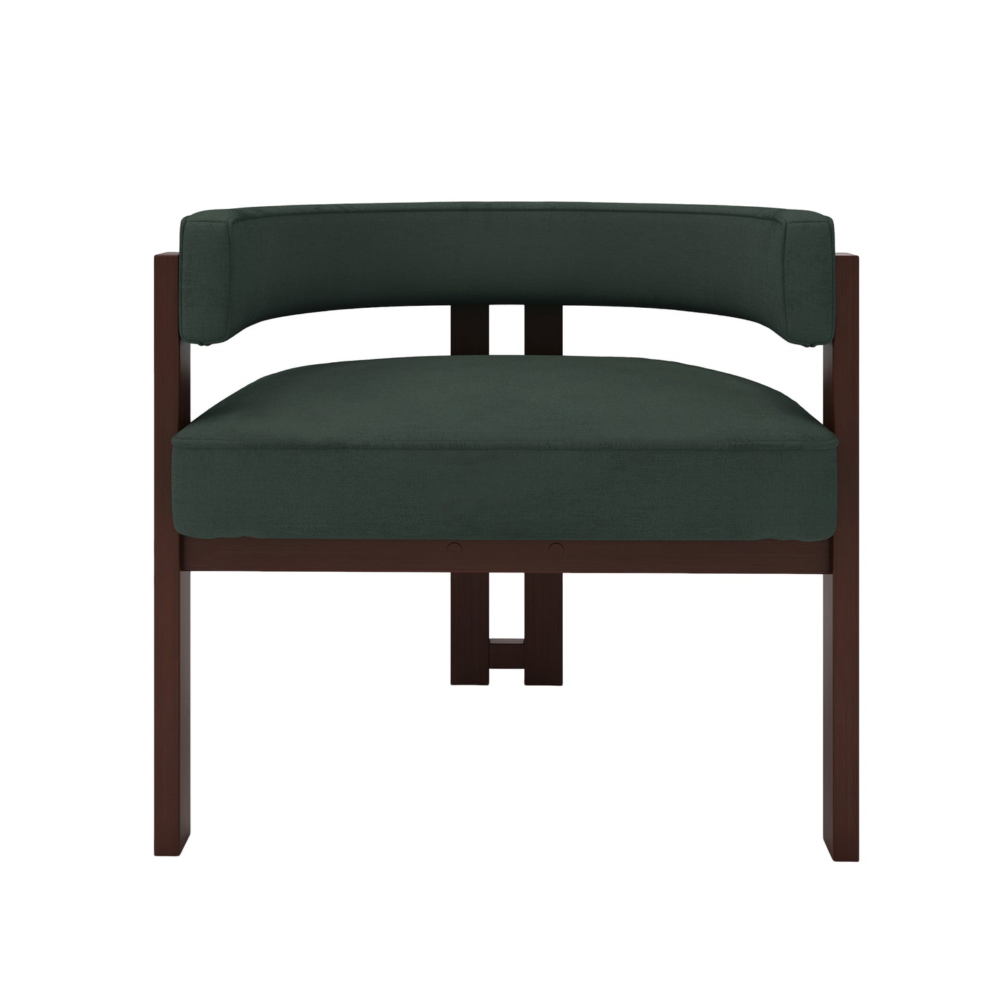 Dark green fabric armchair with dark wood frame modern design chair