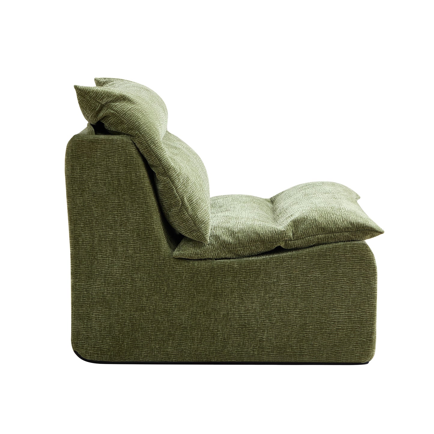 Textured green armchair with plush overstuffed cushions for ultimate comfort and relaxation