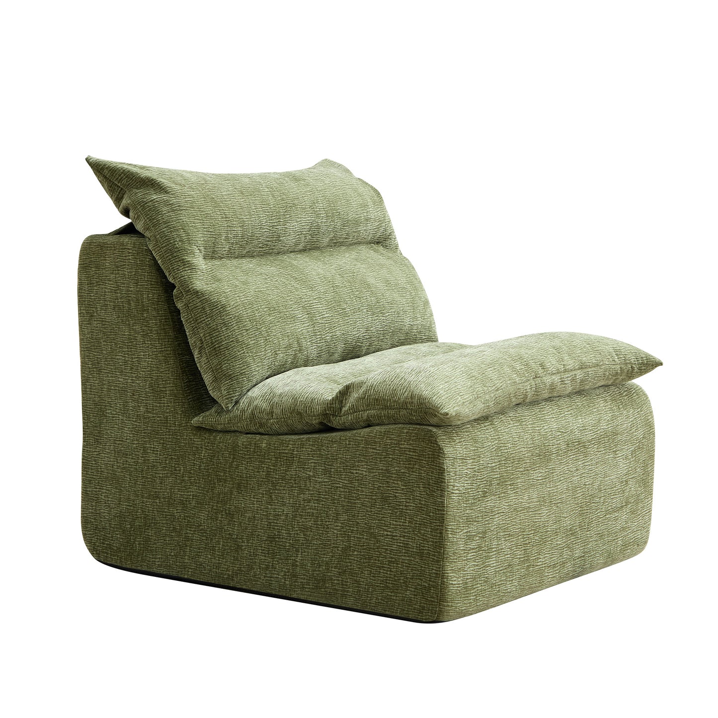 Plush olive green armchair with textured fabric and oversized cushions perfect for modern living rooms