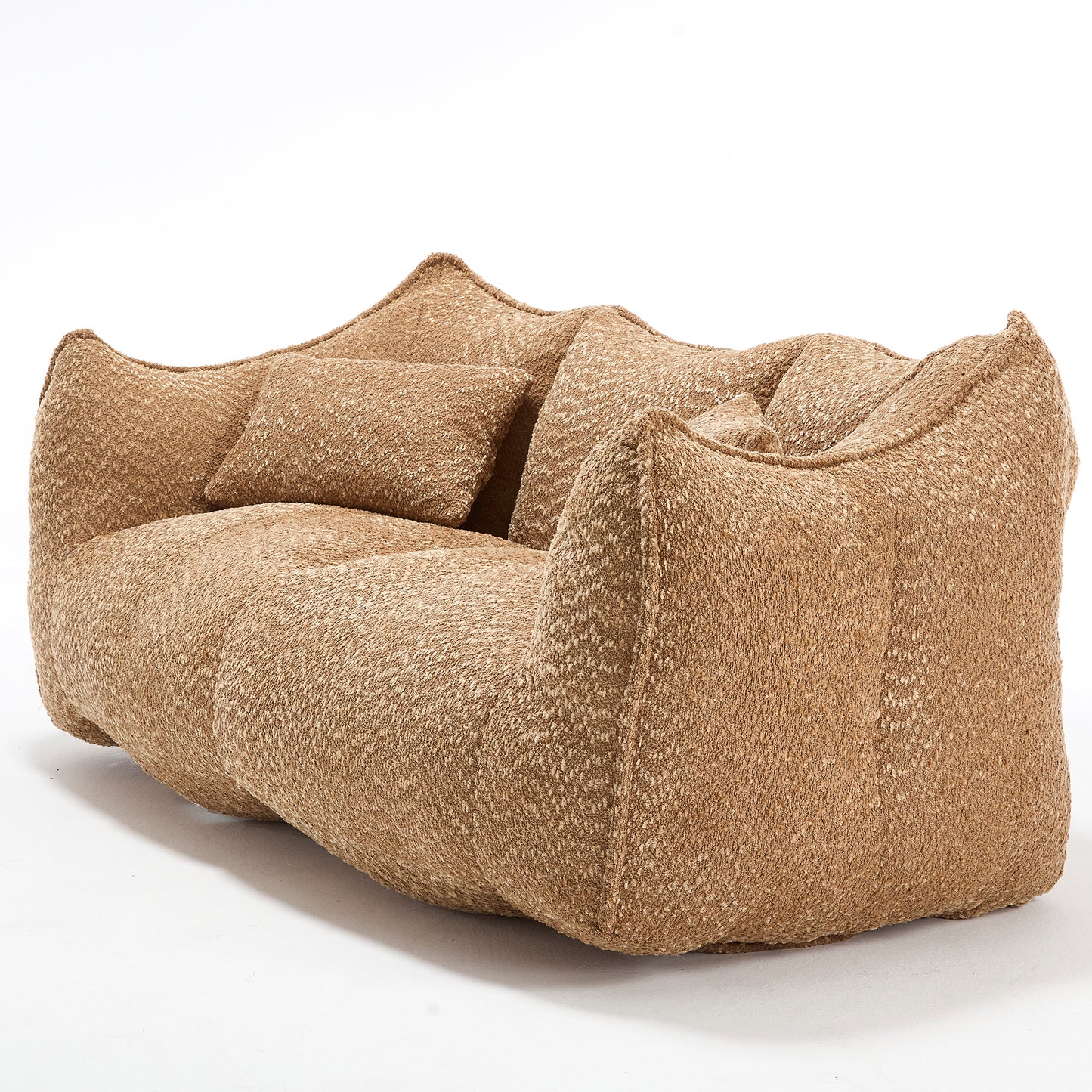 Textured boucle fabric sofa in natural beige soft and plush for modern living rooms