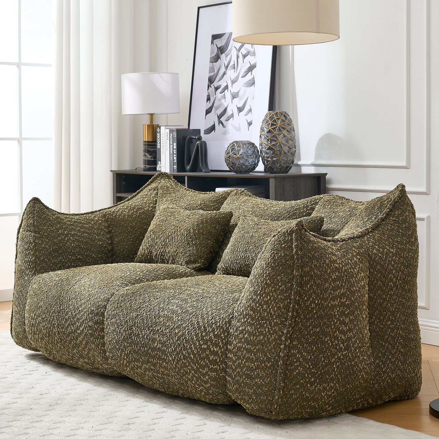 Textured olive green modular sofa with plush cushions perfect for modern living rooms