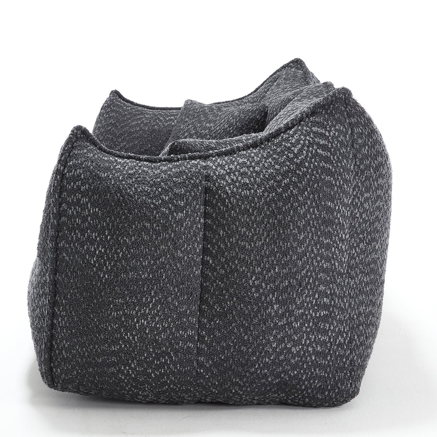 Dark grey textured fabric ottoman with rounded corners