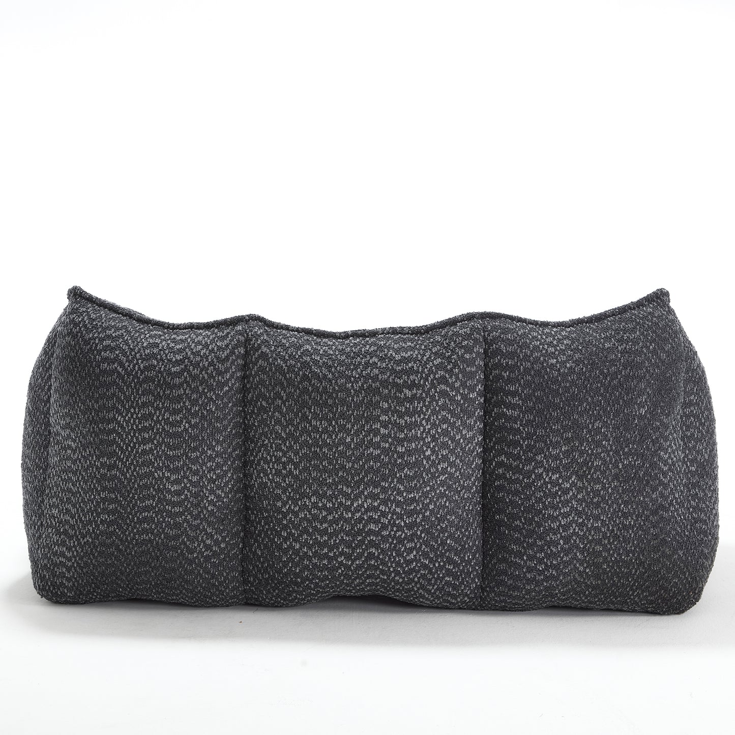 Dark grey textured bean bag ottoman with three distinct cushioned segments