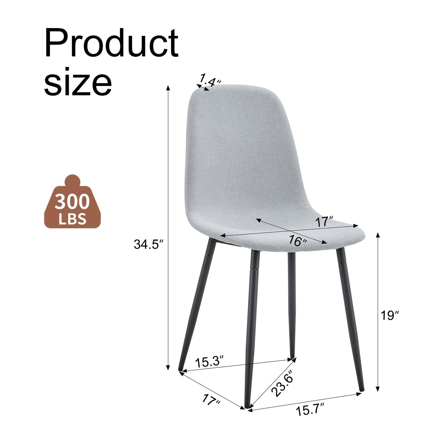 Light grey upholstered dining chair with black metal legs lb capacity