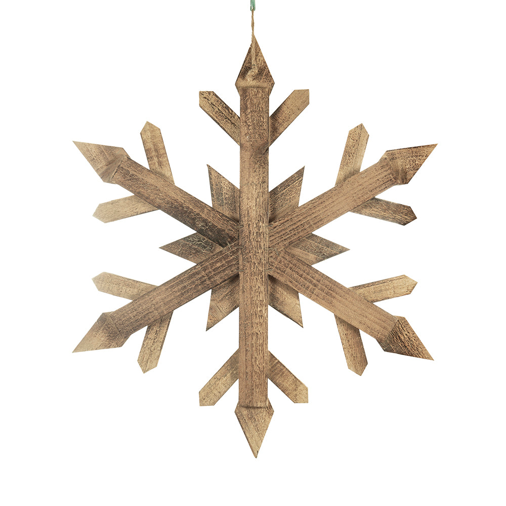 Rustic wooden snowflake ornament with distressed finish