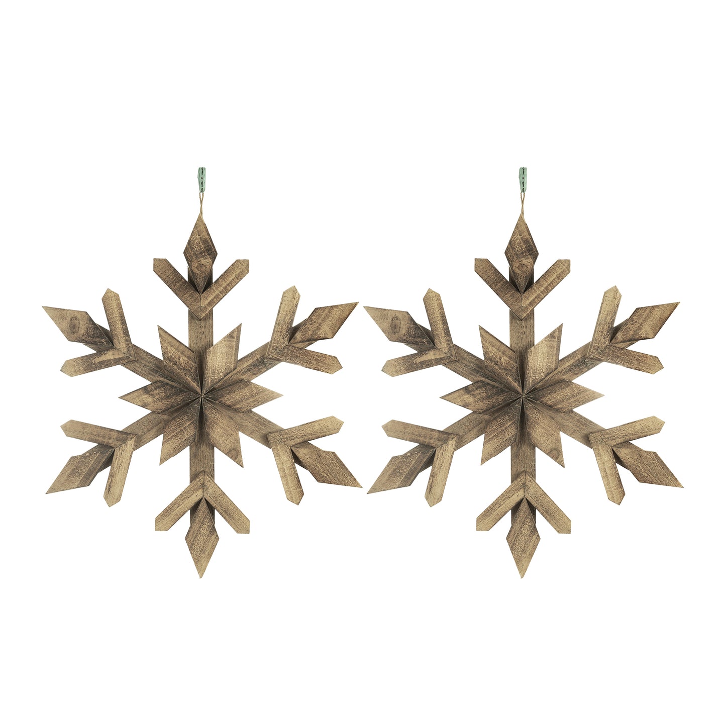 Rustic wooden snowflake Christmas ornament set of two for festive decor