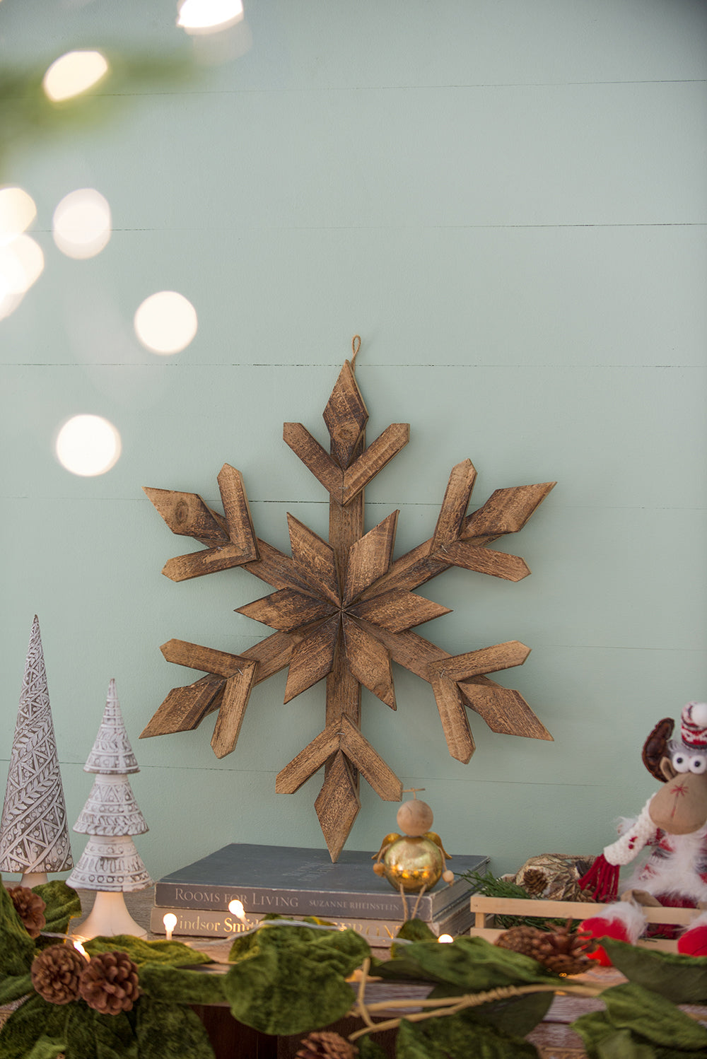 Rustic wooden snowflake wall decor natural wood finish inch diameter