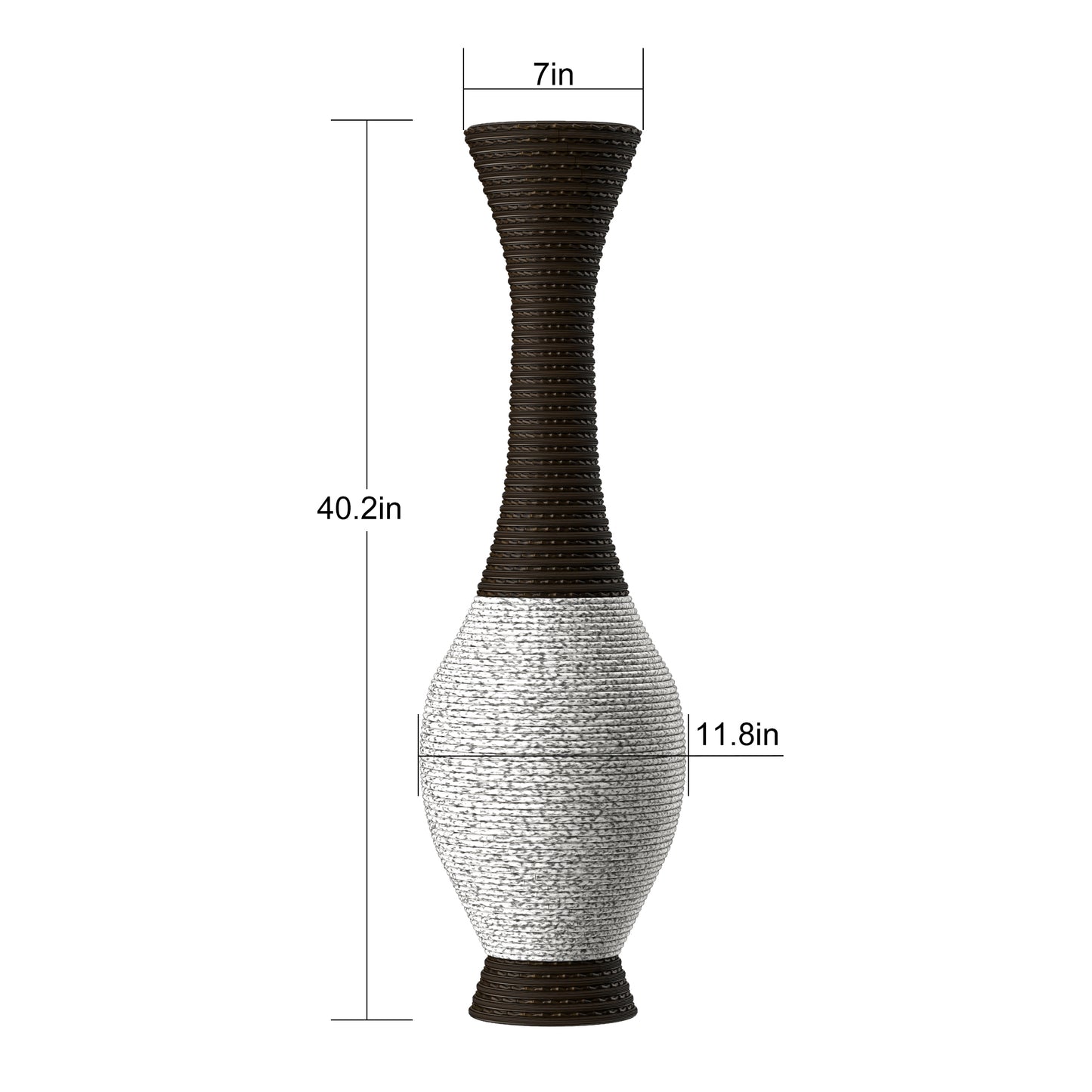 Tall dark brown and white woven floor vase inches high