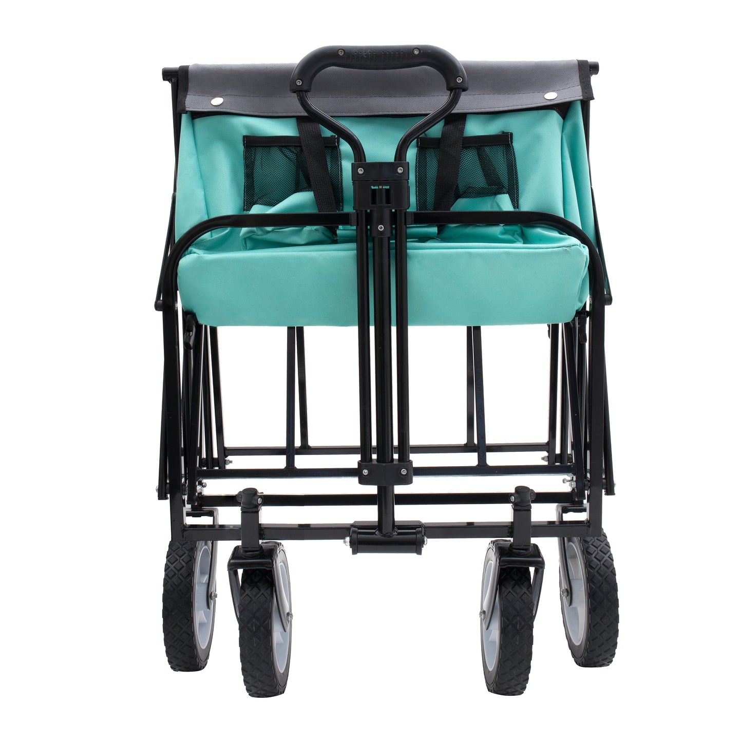 Teal folding wagon with black metal frame and durable wheels