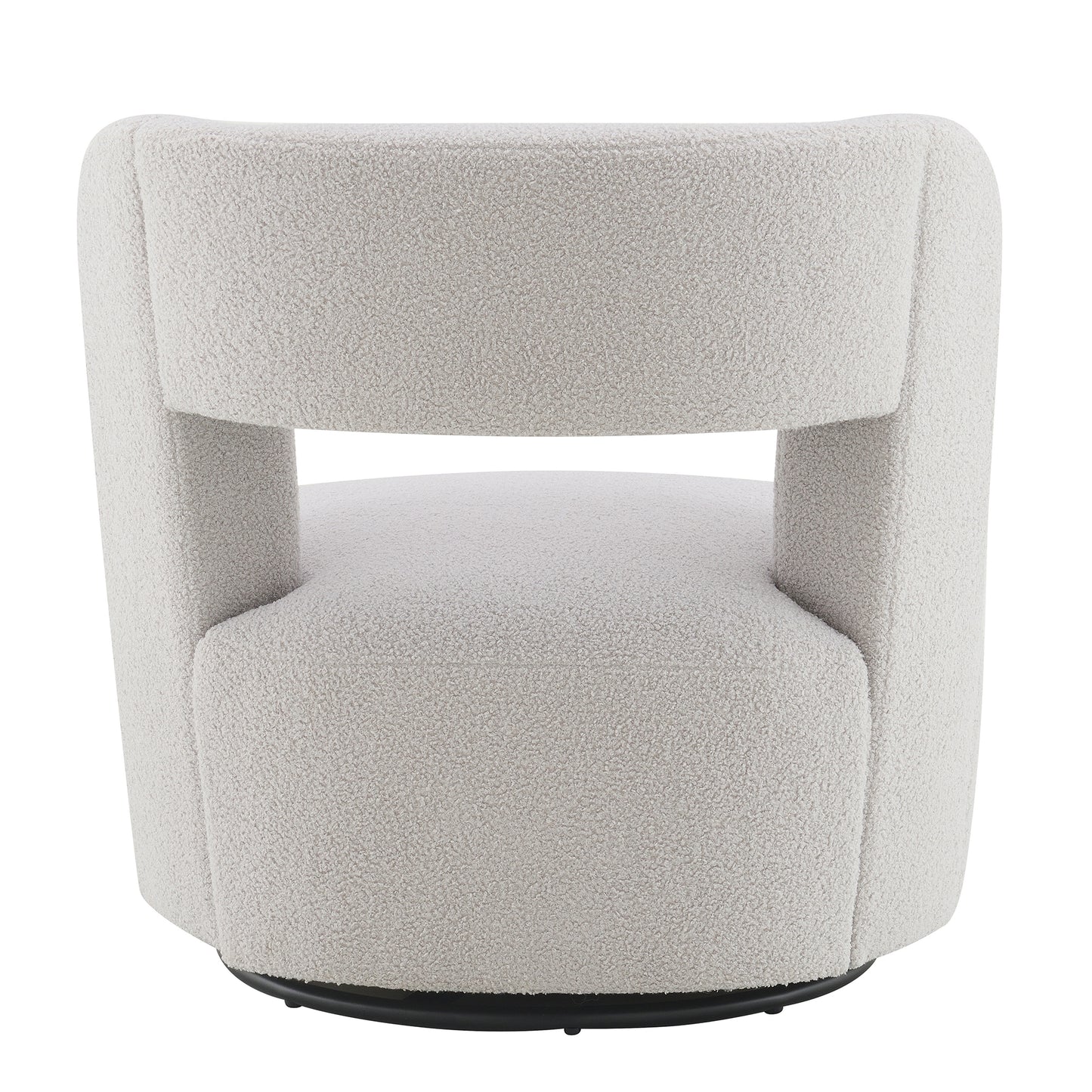Cream boucle swivel accent chair with plush textured upholstery and black base