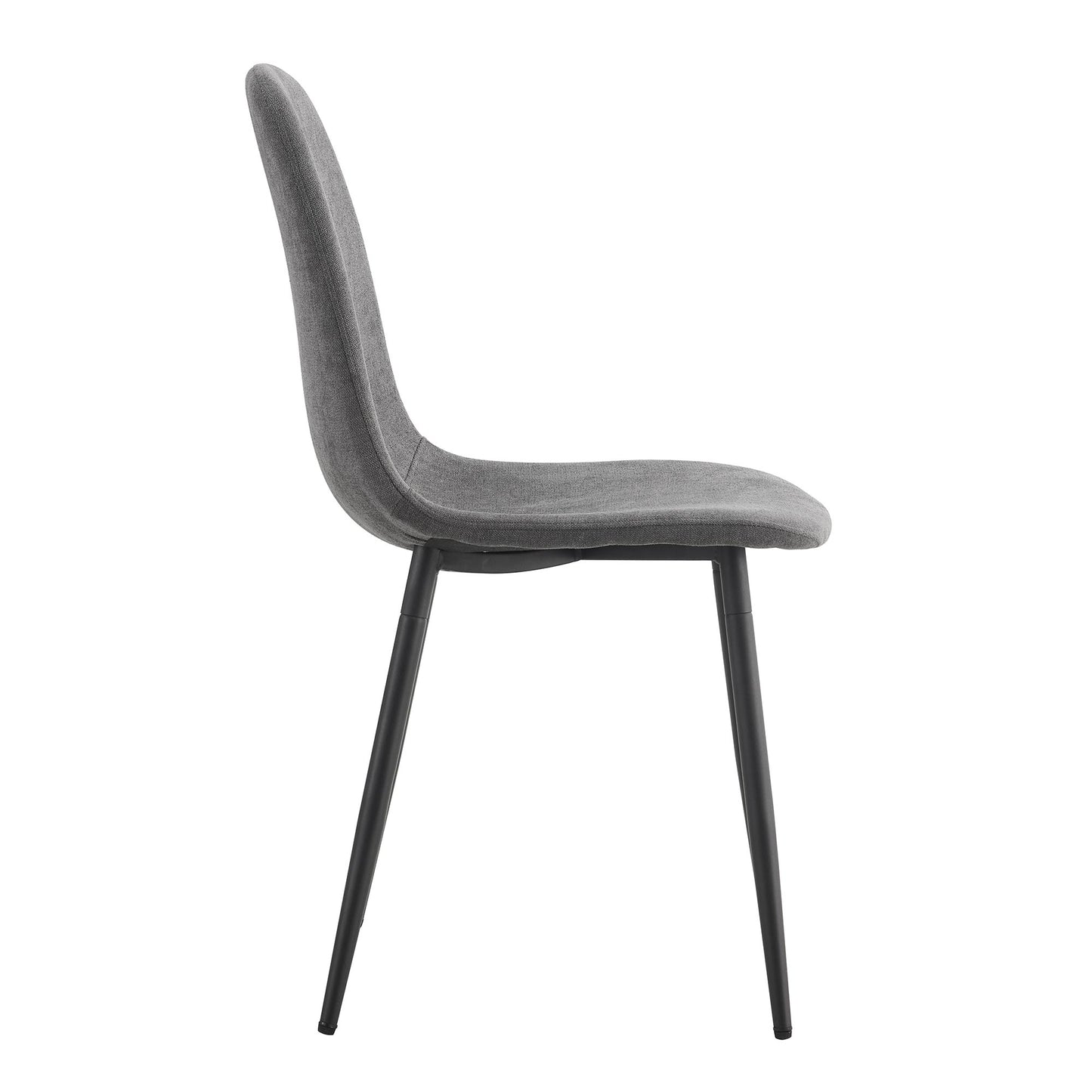 Modern grey fabric dining chair with slender black metal legs