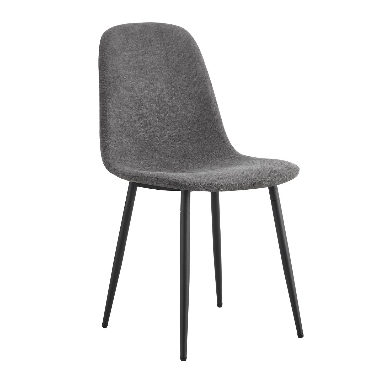 Grey fabric dining chair with slim black metal legs