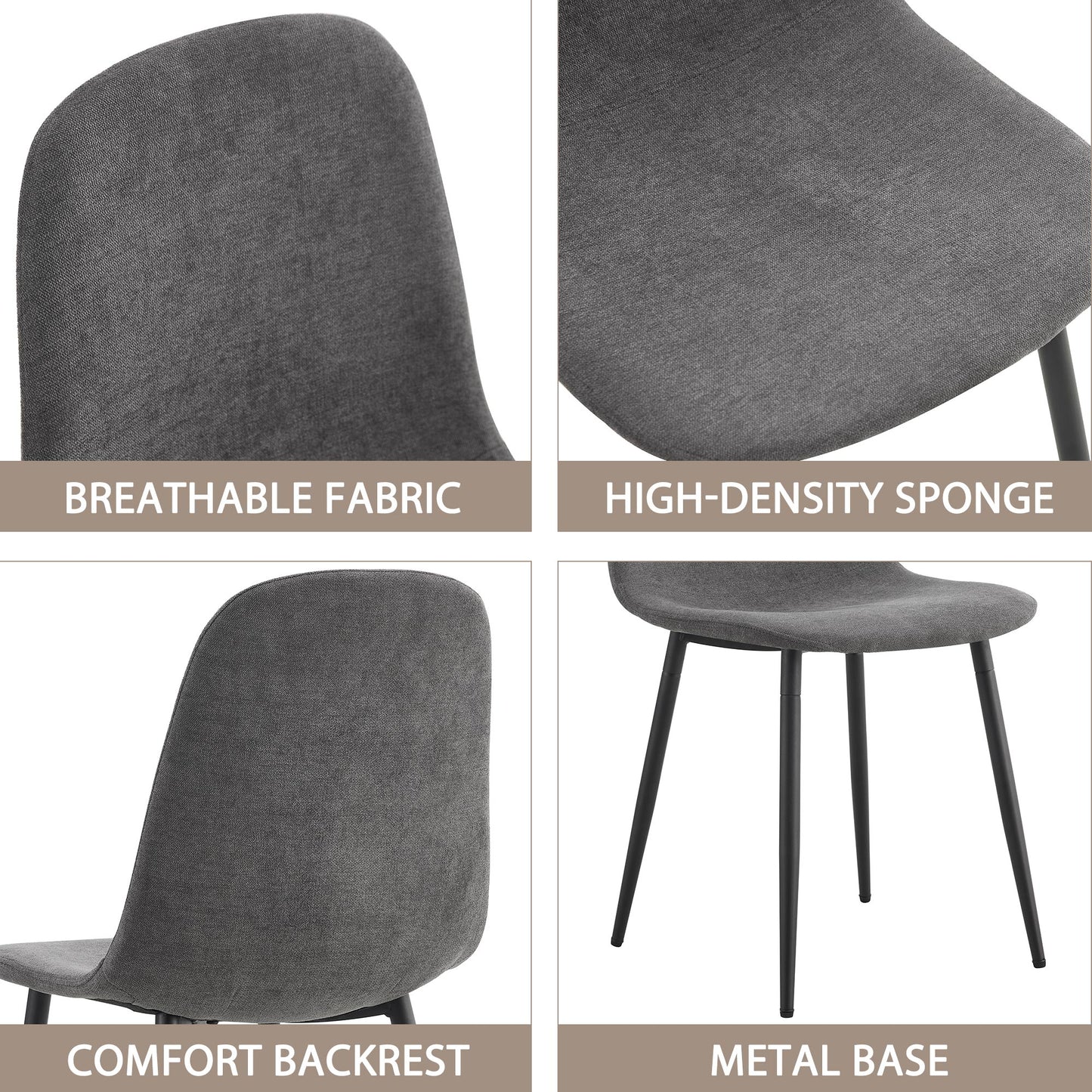 Closeup of dark gray breathable fabric on a modern dining chair