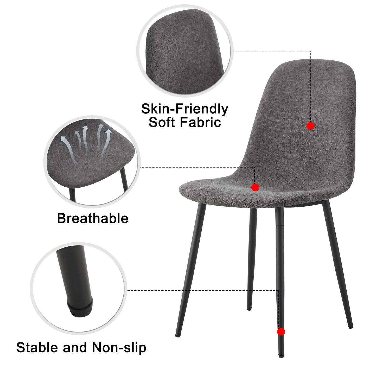 Dark gray upholstered dining chair with skinfriendly soft fabric and stable black legs