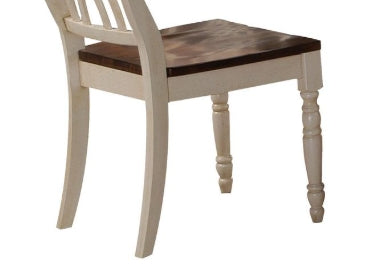 Antique white spindle back dining chair with distressed wood seat
