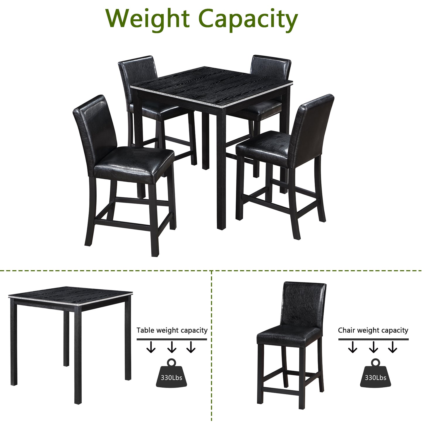 Black faux leather counter stool with wood frame