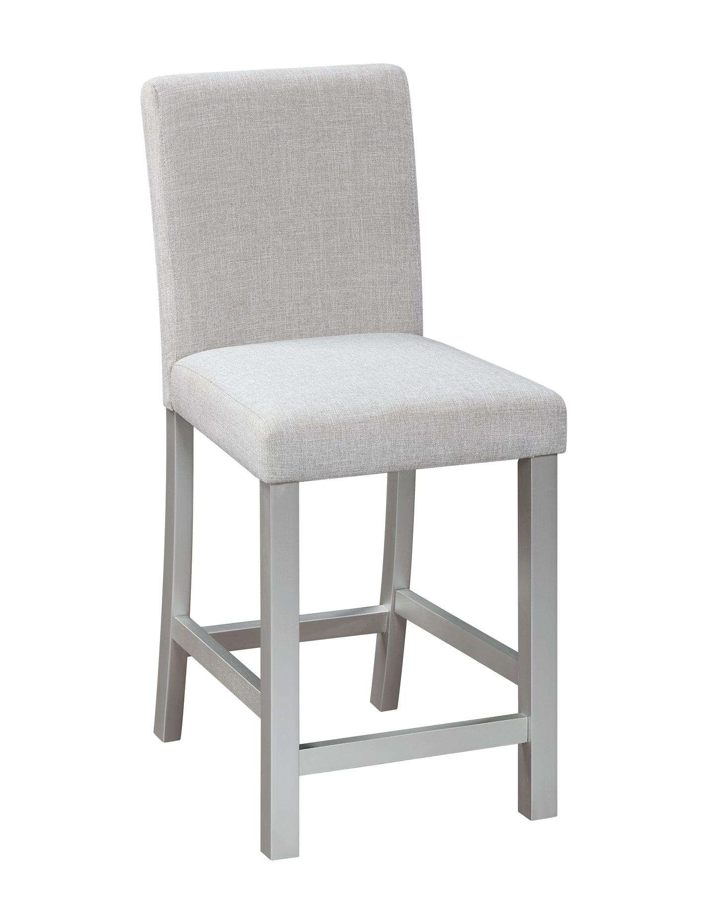 Light gray fabric counter stool with wooden legs